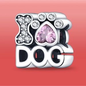New 925 Sterling Silver I Love Dogs paw print bracelet charm